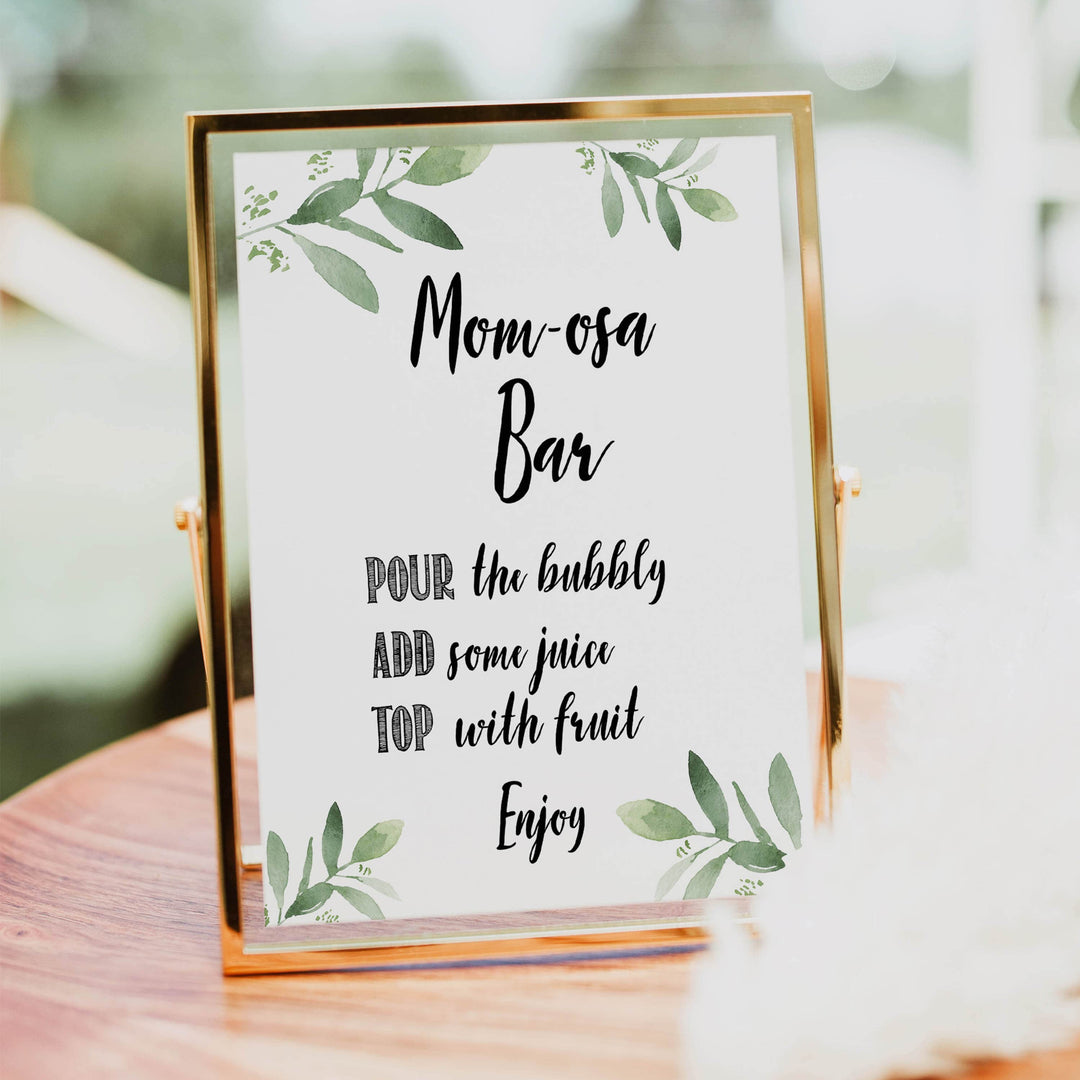 momosa baby shower signs, printable baby shower signs, botanical baby shower decor, floral baby table signs