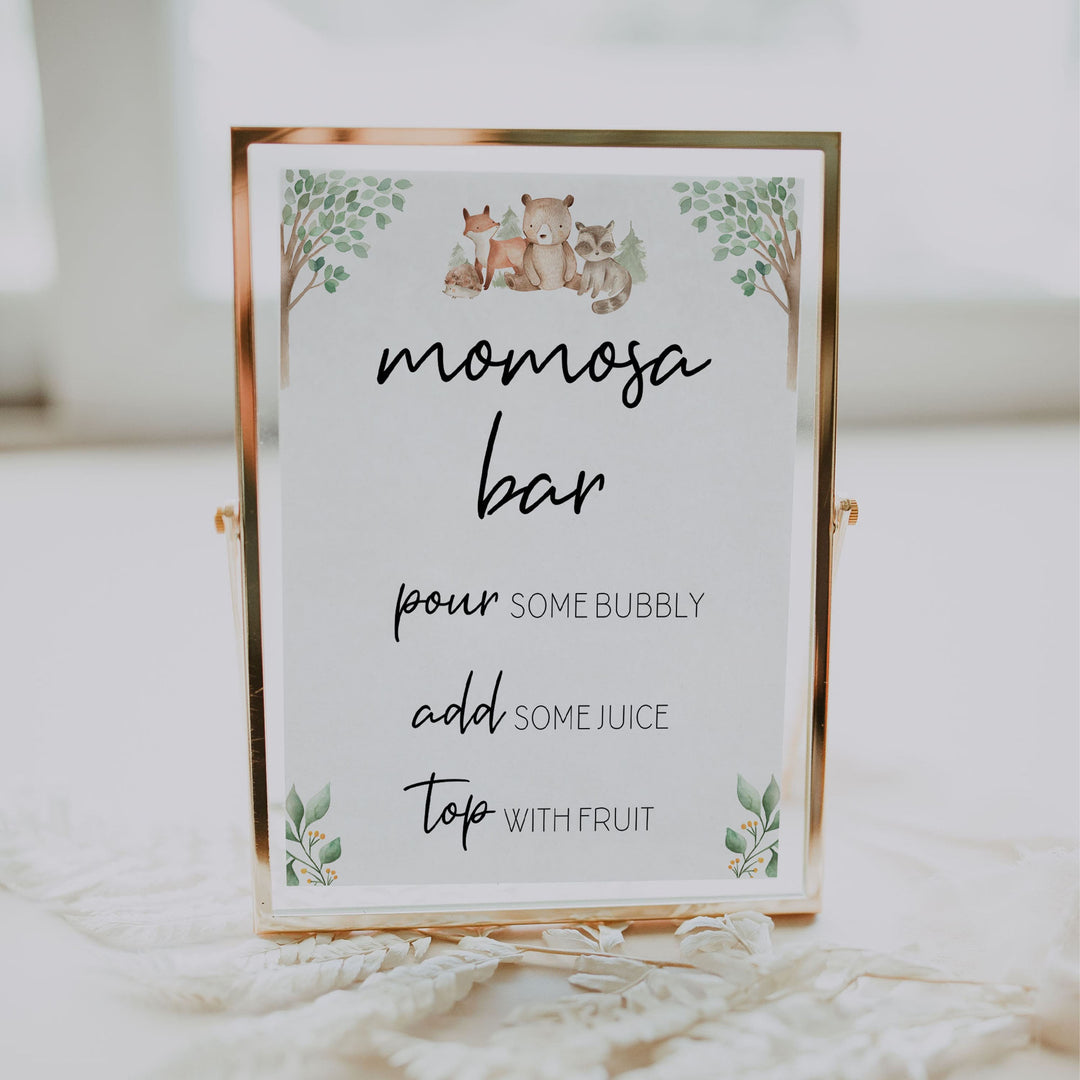 momosa baby table sign, Woodland animals baby decor, printable baby table signs, printable baby decor, baby woodland animals table signs, fun baby signs, baby woodland animals fun baby table signs