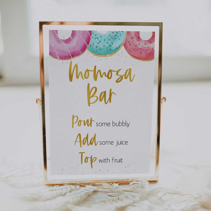 momosa baby table sign, Donut baby decor, printable baby table signs, printable baby decor, baby sprinkles table signs, fun baby signs, baby donut fun baby table signs
