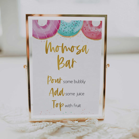 momosa baby table sign, Donut baby decor, printable baby table signs, printable baby decor, baby sprinkles table signs, fun baby signs, baby donut fun baby table signs