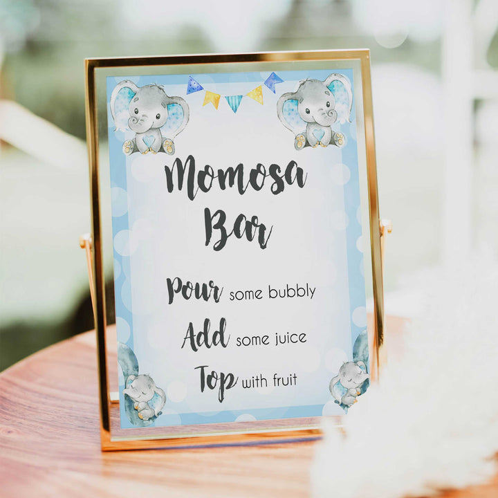 momosa baby table sign, momosa baby sign, Blue elephant baby decor, printable baby table signs, printable baby decor, blue table signs, fun baby signs, fun baby table signs