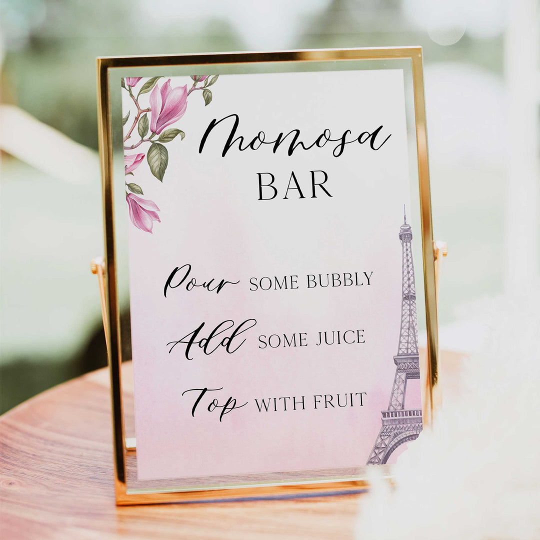 momosa baby table sign, Paris baby shower games, printable baby shower games, Parisian baby shower games, fun baby shower games