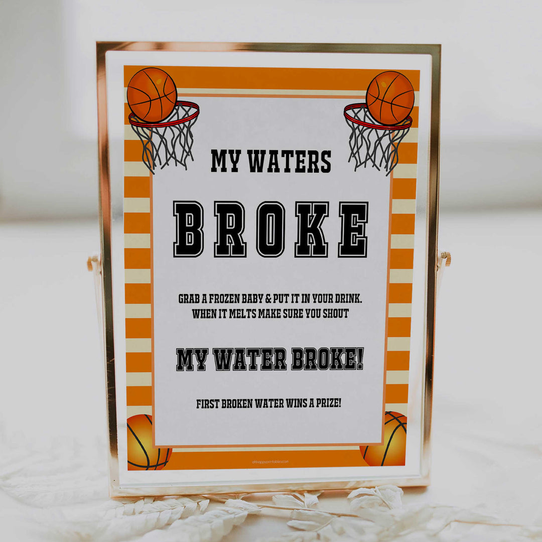 Basketball baby shower games, my waters broke baby game, printable baby games, basket baby games, baby shower games, basketball baby shower idea, fun baby games, popular baby games