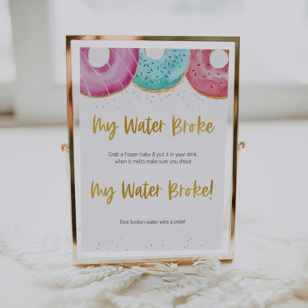 my water broke game, Printable baby shower games, donut baby games, baby shower games, fun baby shower ideas, top baby shower ideas, donut sprinkles baby shower, baby shower games, fun donut baby shower ideas