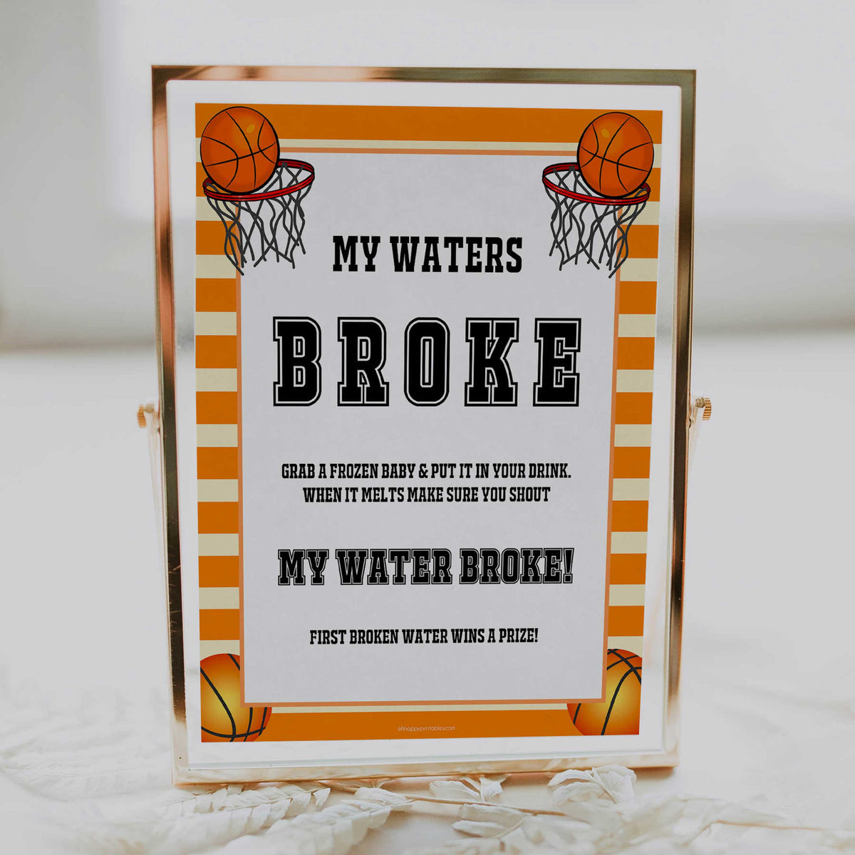 my-waters-broke-baby-shower-game-basketball-printable-baby-games-ohhappyprintables for Free Printable Basketball Water Bottle Labels My Waters Broke Baby Shower Game - Basketball Printable Baby Games – OhHappyPrintables for Free Printable Basketball Water Bottle Labels
