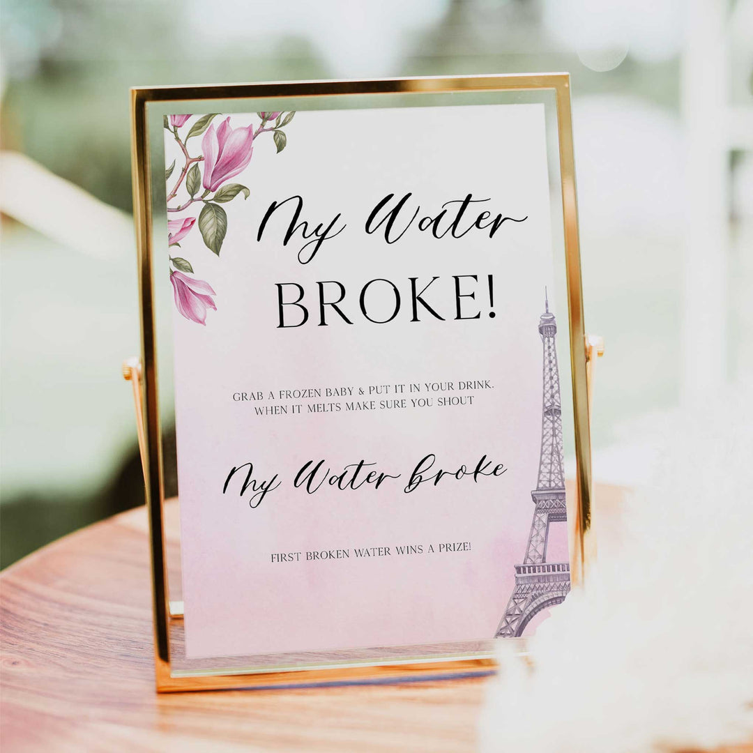 my water broke baby game, Paris baby shower games, printable baby shower games, Parisian baby shower games, fun baby shower games