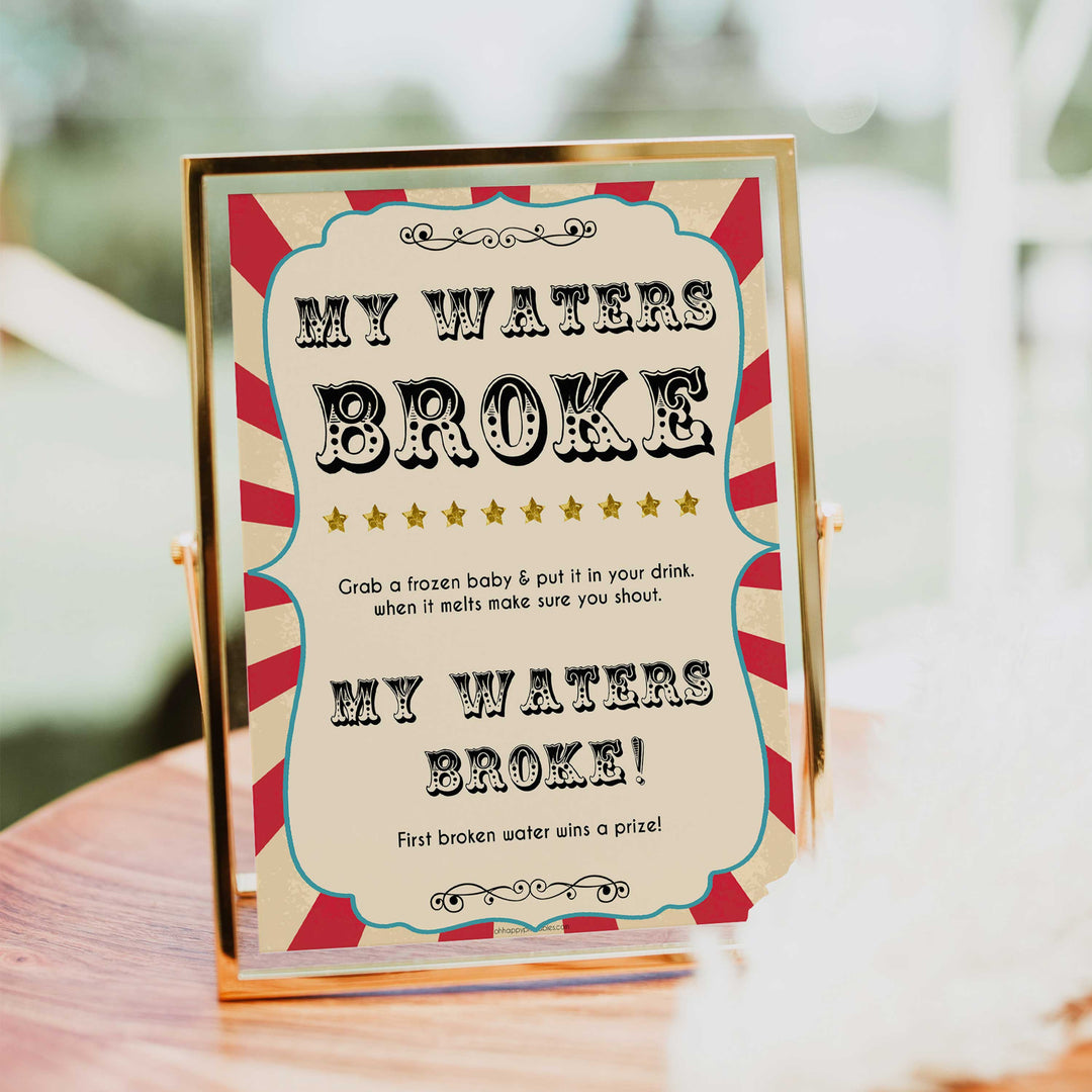 Circus my waters broke baby shower games, circus baby games, carnival baby games, printable baby games, fun baby games, popular baby games, carnival baby shower, carnival theme