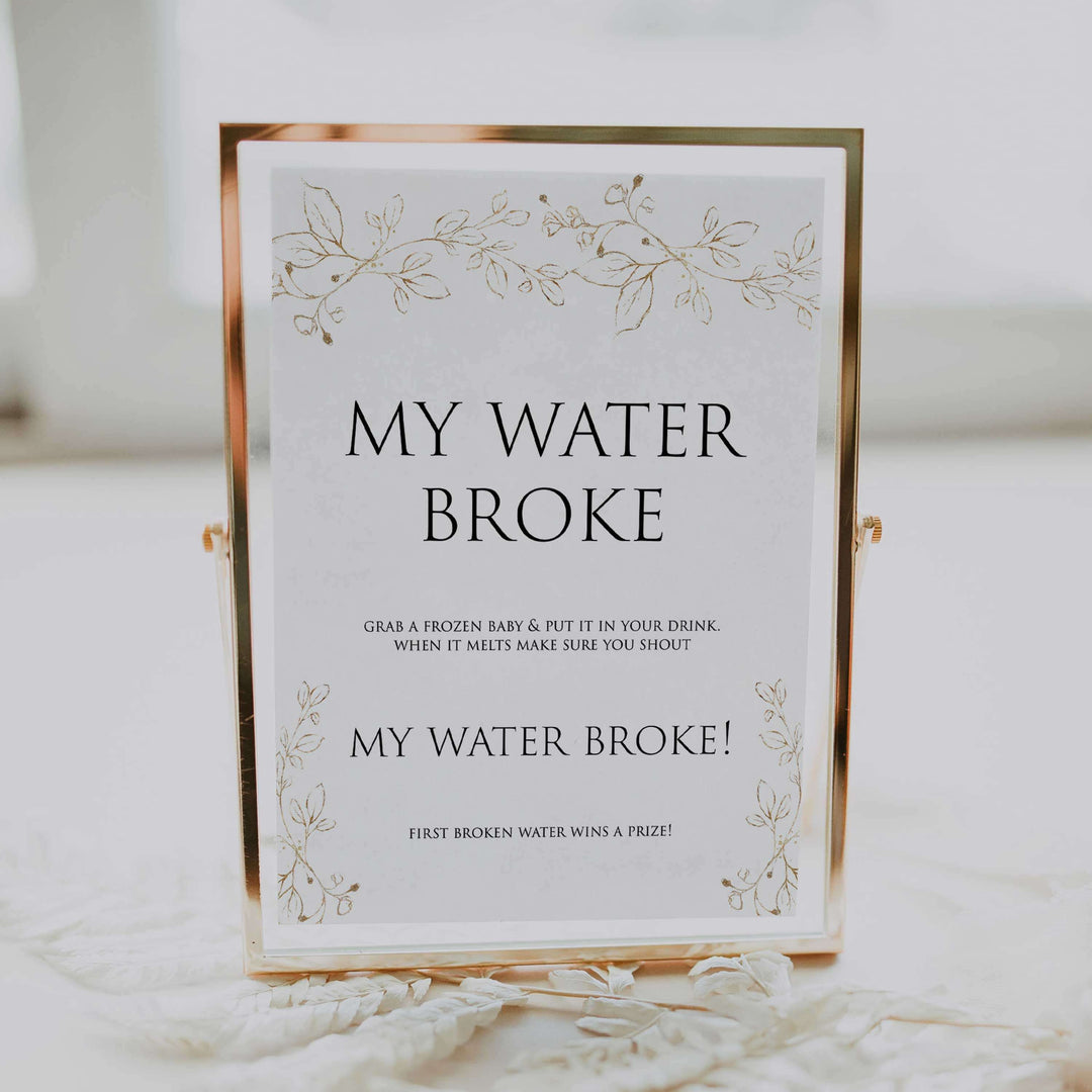 my water broke game, Printable baby shower games, gold leaf baby games, baby shower games, fun baby shower ideas, top baby shower ideas, gold leaf baby shower, baby shower games, fun gold leaf baby shower ideas