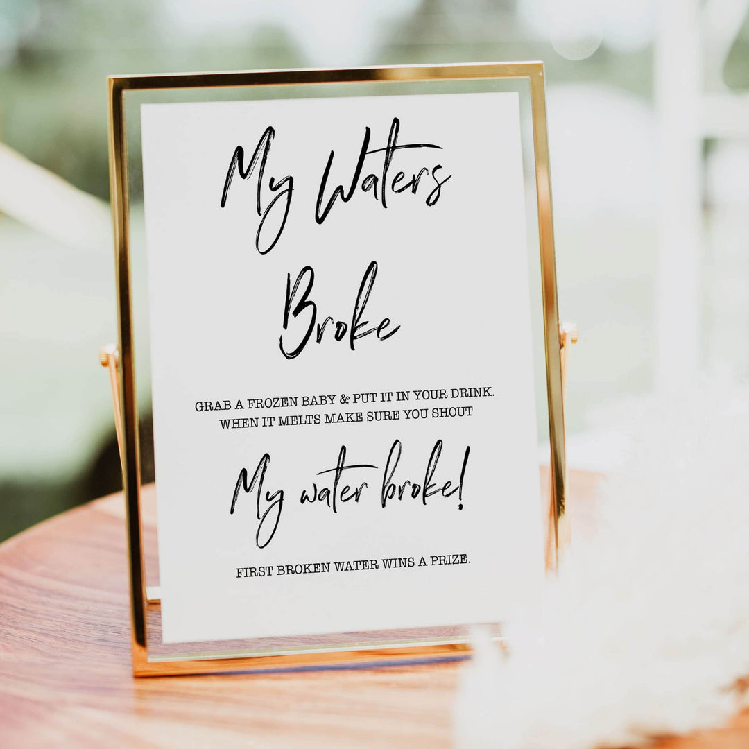 White Gender Neutral Waters Broke Game, Printable Baby Shower Games, Waters Broke Baby Game, My Waters Broke Game, Baby Shower Games, fun baby games, popular baby games