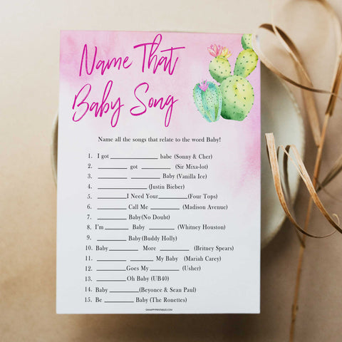 Cactus baby shower games, cactus name that baby song baby game, printable baby games, Mexican baby shower, Mexican baby games, fiesta baby games, popular baby games, printable baby games