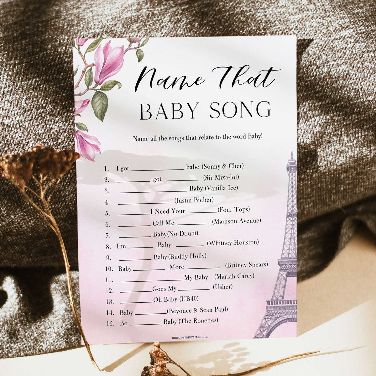 name that baby song game, Paris baby shower games, printable baby shower games, Parisian baby shower games, fun baby shower games