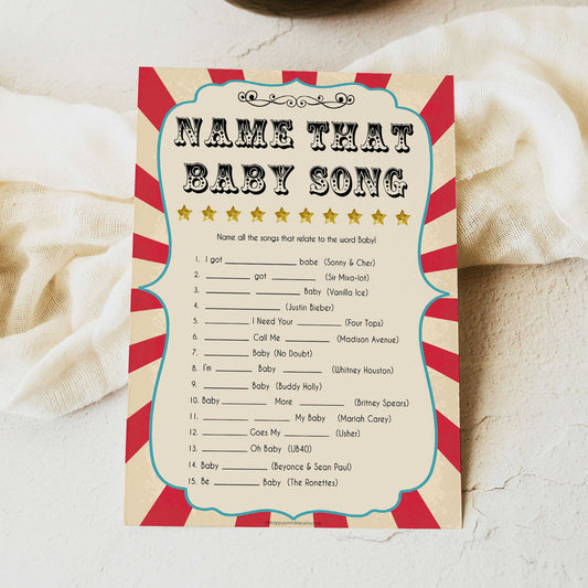 Circus name that baby song baby shower games, circus baby games, carnival baby games, printable baby games, fun baby games, popular baby games, carnival baby shower, carnival theme