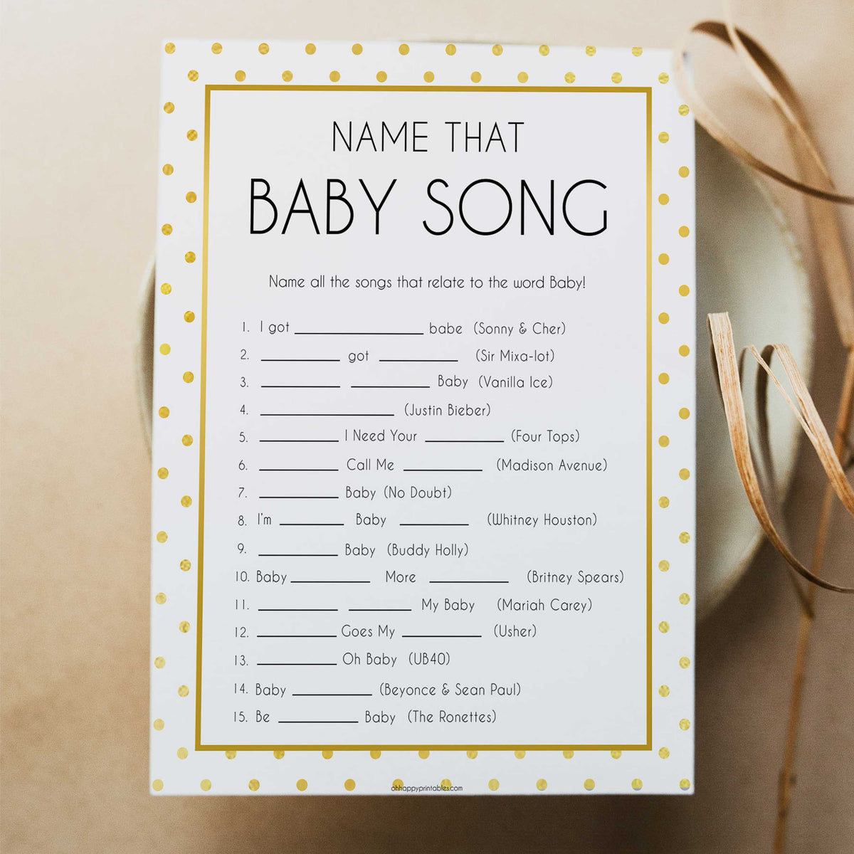 name that baby song game, Printable baby shower games, baby gold dots fun baby games, baby shower games, fun baby shower ideas, top baby shower ideas, gold glitter shower baby shower, friends baby shower ideas