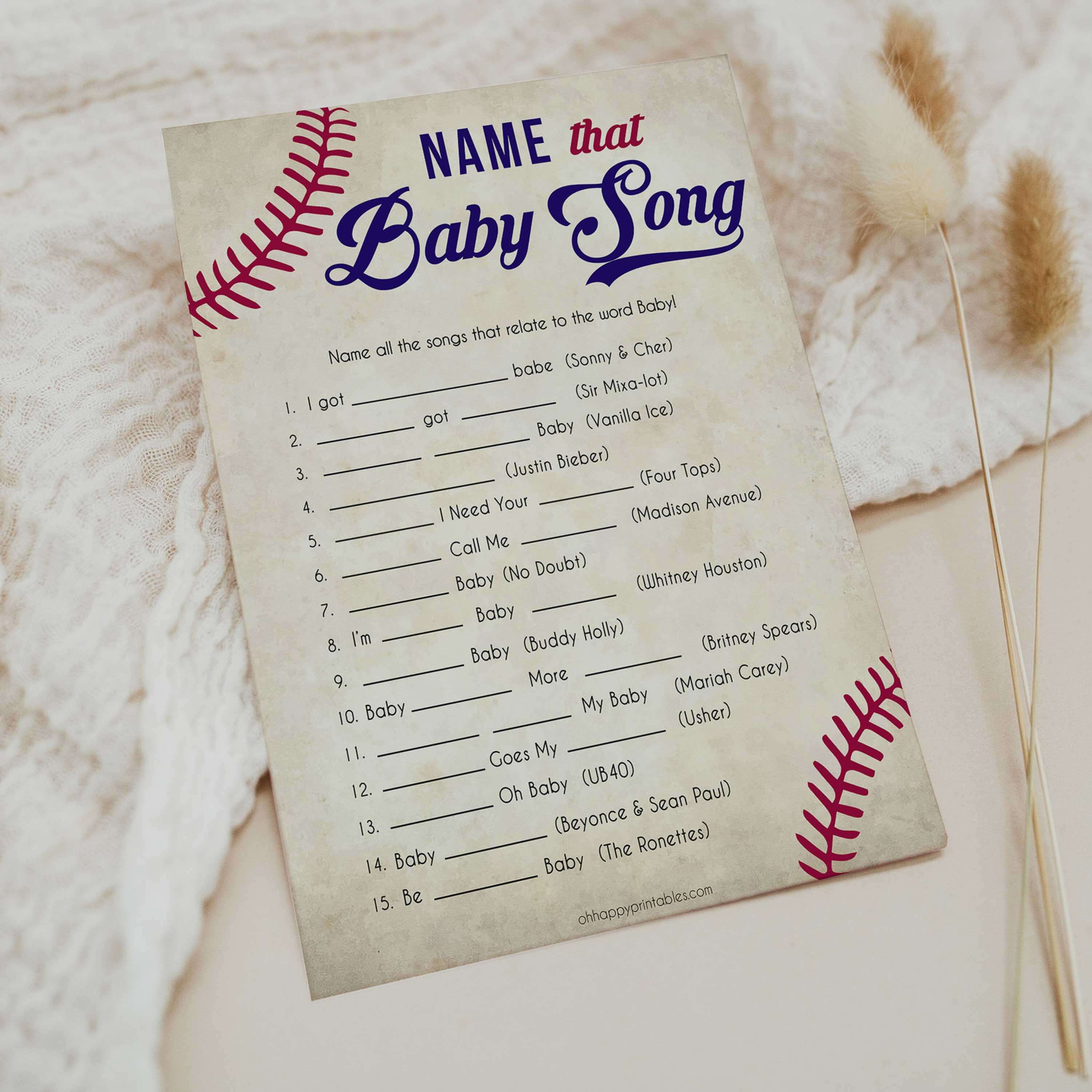 Baseball Name That Song Baby Shower Game, Baby Song Games, Baby Shower Games, Fun Baby Shower, Name that Song Game, Whats That Song, printable baby shower games, fun baby shower games, popular baby shower games