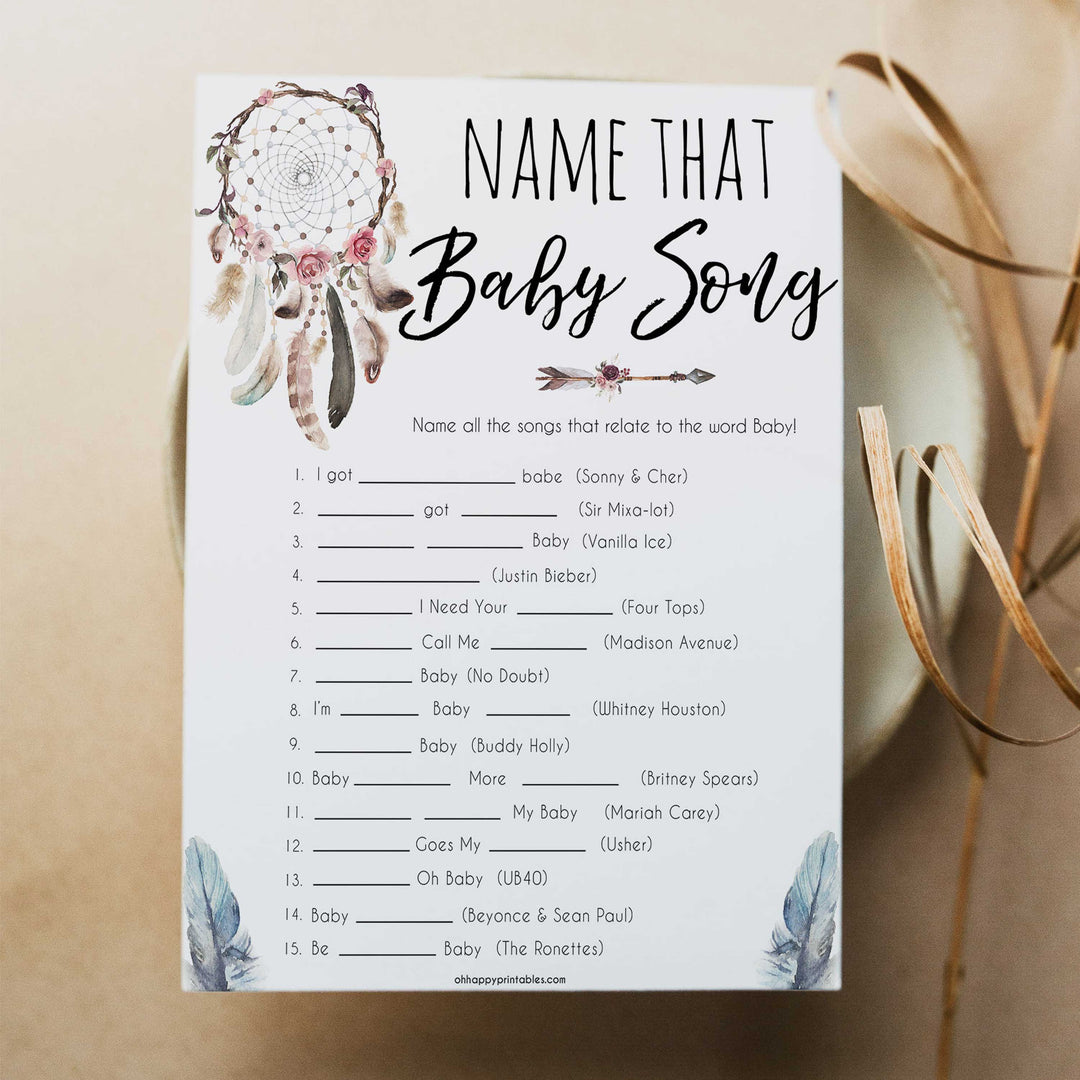 Boho baby games, name that baby song baby game, fun baby games, printable baby games, top 10 baby games, boho baby shower, baby games, hilarious baby games
