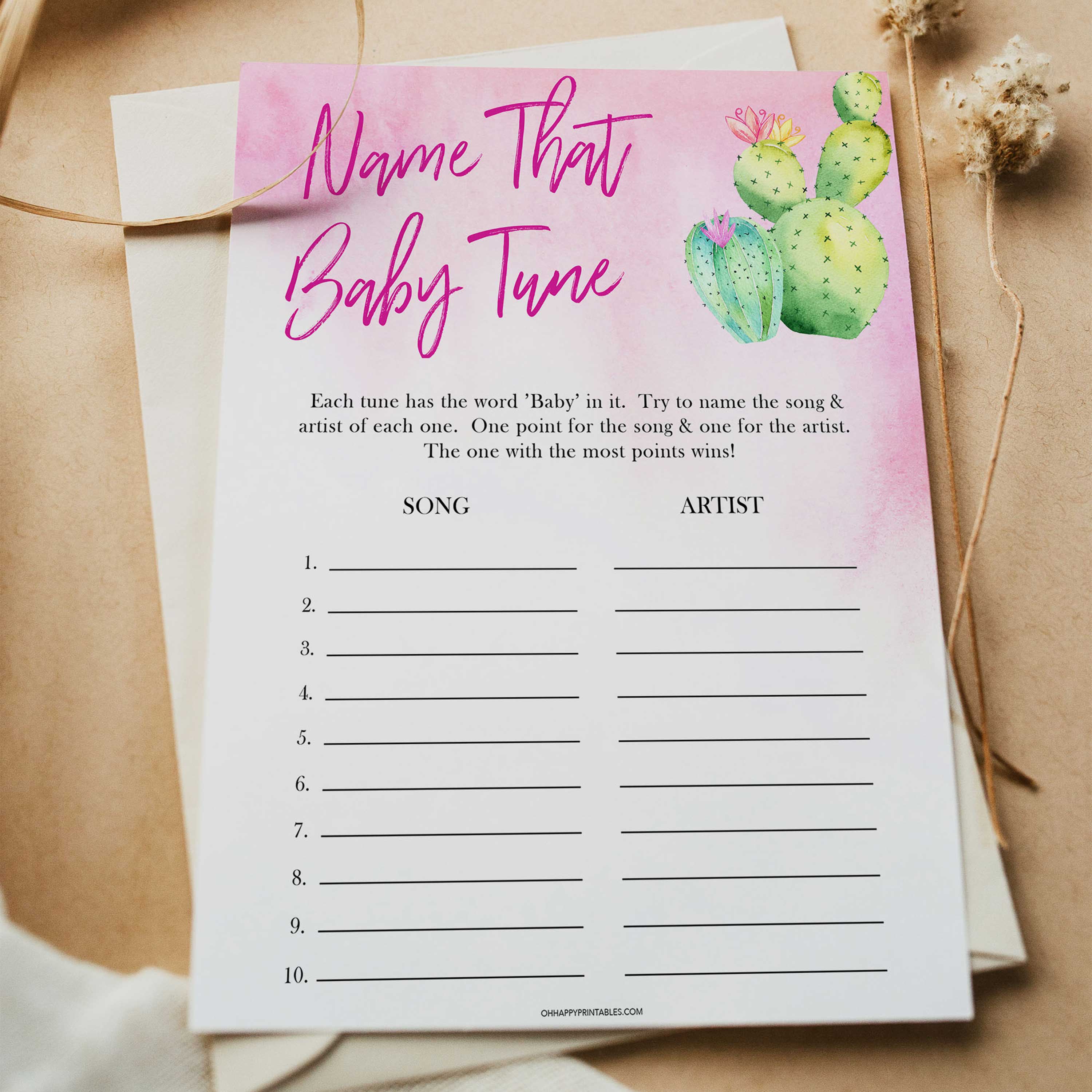 Cactus baby shower games, cactus name that baby tune baby game, printable baby games, Mexican baby shower, Mexican baby games, fiesta baby games, popular baby games, printable baby games