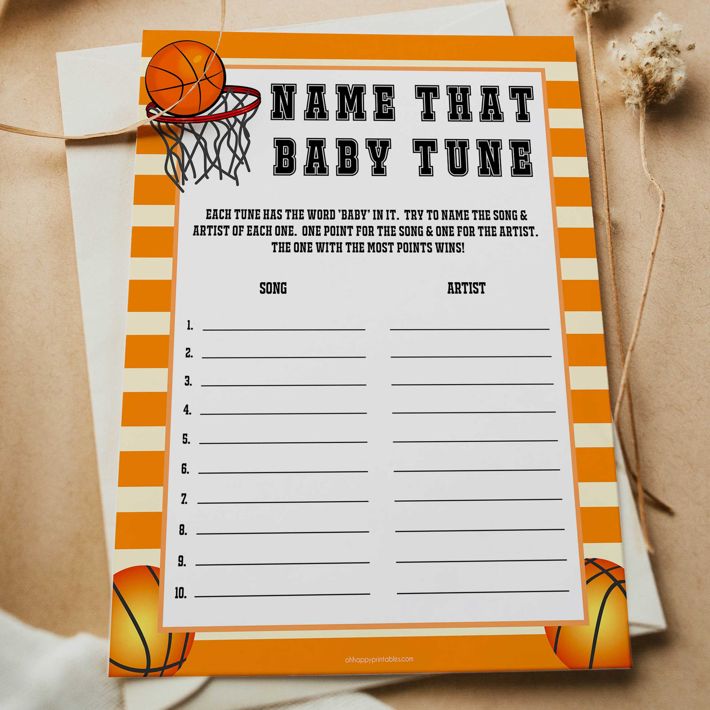 Basketball baby shower games, name that baby tune baby game, printable baby games, basket baby games, baby shower games, basketball baby shower idea, fun baby games, popular baby games