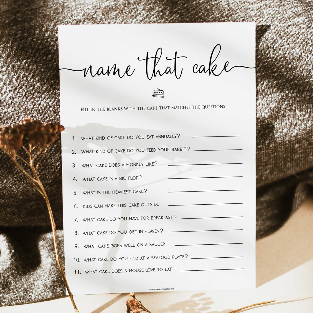 minimalist bridal shower games, name that cake, bridal shower games bundle, printable bridal games, bridal shower games, how knows the bridal, top bridal shower games