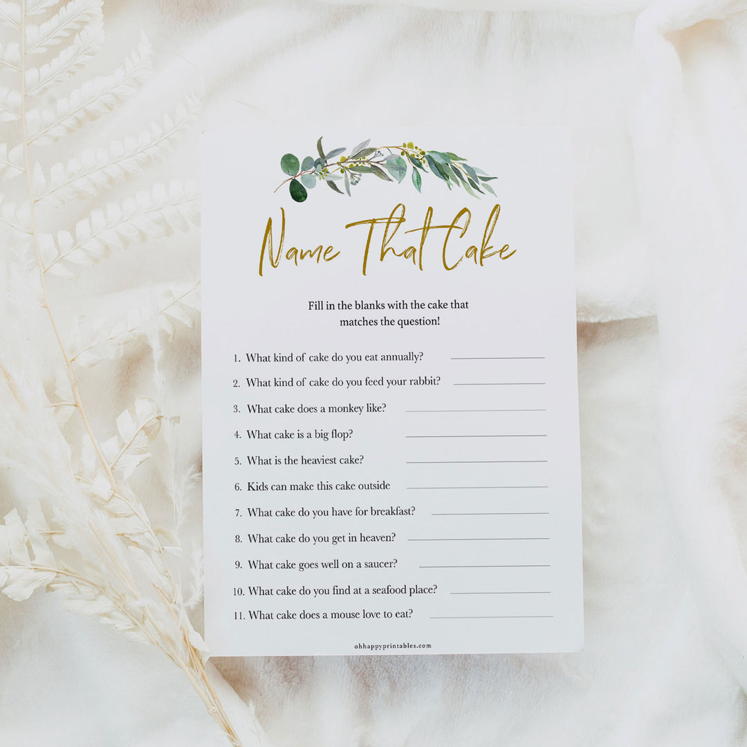 name that cake game, Bridal shower games, printable bridal shower games, eucalyptus greenery bridal games