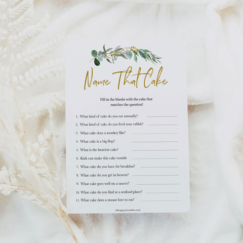 name that cake game, Bridal shower games, printable bridal shower games, eucalyptus greenery bridal games