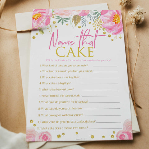 bridal name the cake game, printable bridal shower games, blush floral bridal shower games, fun bridal shower games