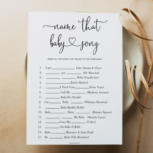 Minimalist baby shower games, name that baby song baby games, 10 baby game bundles, fun baby games, printable baby games, top baby games, popular baby games, labor or porn games, neutral baby games, gender reveal games