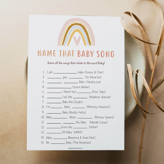 name that baby song game, Printable baby shower games, boho rainbow baby games, baby shower games, fun baby shower ideas, top baby shower ideas, boho rainbow baby shower, baby shower games, fun boho rainbow baby shower ideas