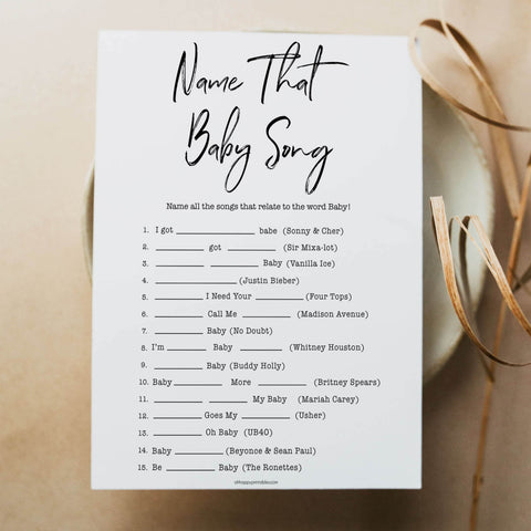 White Gender Reveal Name That Song Baby Shower Game, Baby Song Games, White Baby Shower Games, Name That Baby Song, Name that Song Game, funny baby games, popular baby games