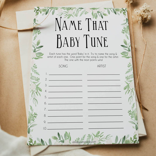 Greenery name that baby tune, fun baby games, popular baby games, printable baby games
