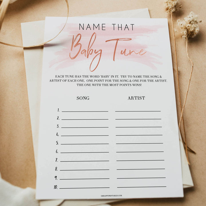 Pink swash name that baby tune game, printable baby shower games, baby shower games, fun baby shower games, popular baby shower games