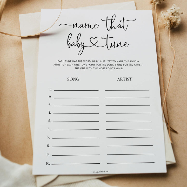 Minimalist baby shower games, name that baby tune baby games, 10 baby game bundles, fun baby games, printable baby games, top baby games, popular baby games, labor or porn games, neutral baby games, gender reveal games