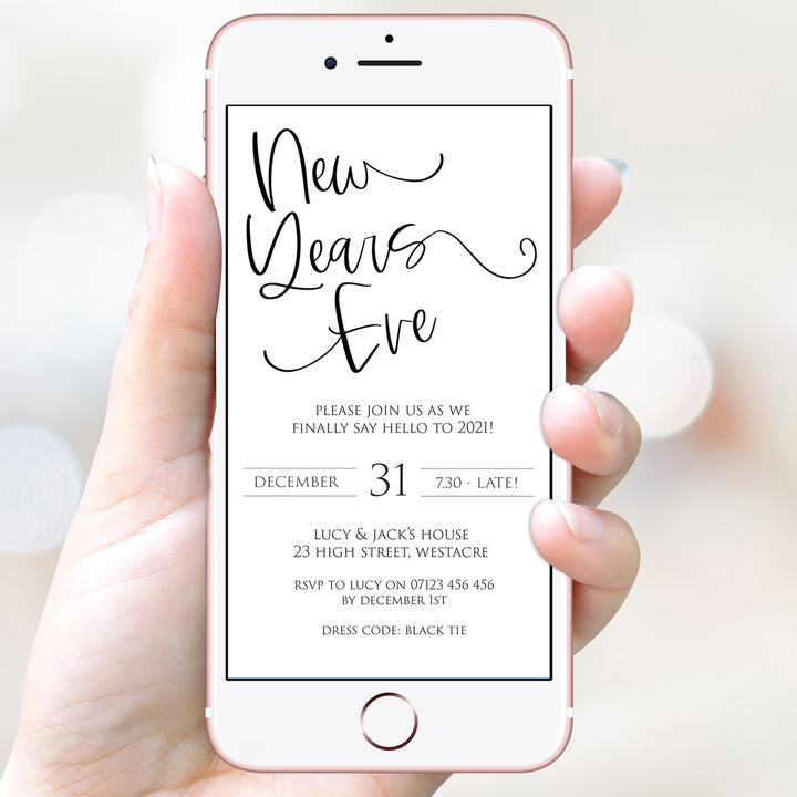 simple new years eve invitation, elegant new years eve invite, new years eve party invitation, new years eve party ideas, party invitations, editable party invitations, gold new years eve invitation