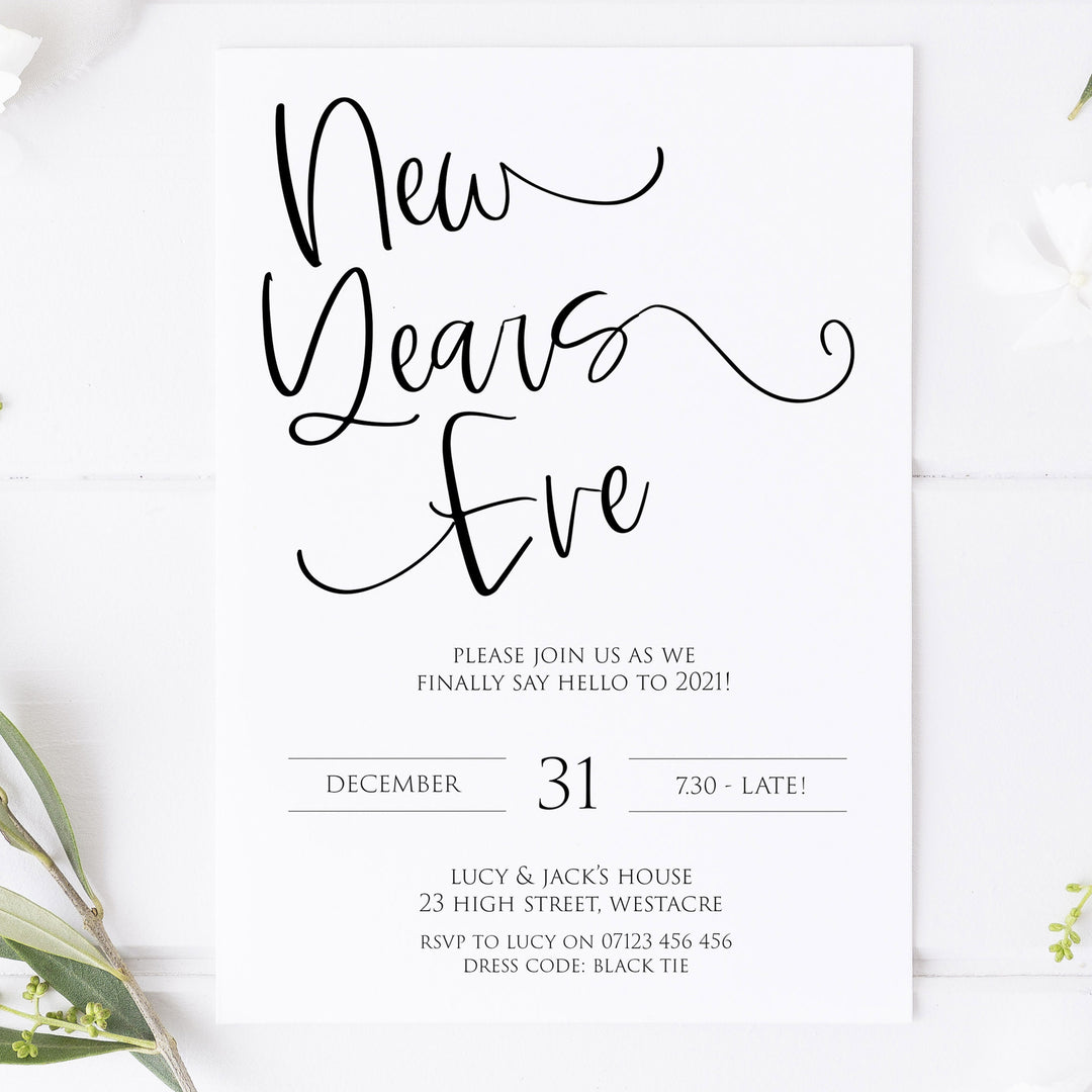 elegant new years eve invitation, new years eve party invitation, new years eve party ideas, party invitations, editable party invitations, gold new years eve invitation