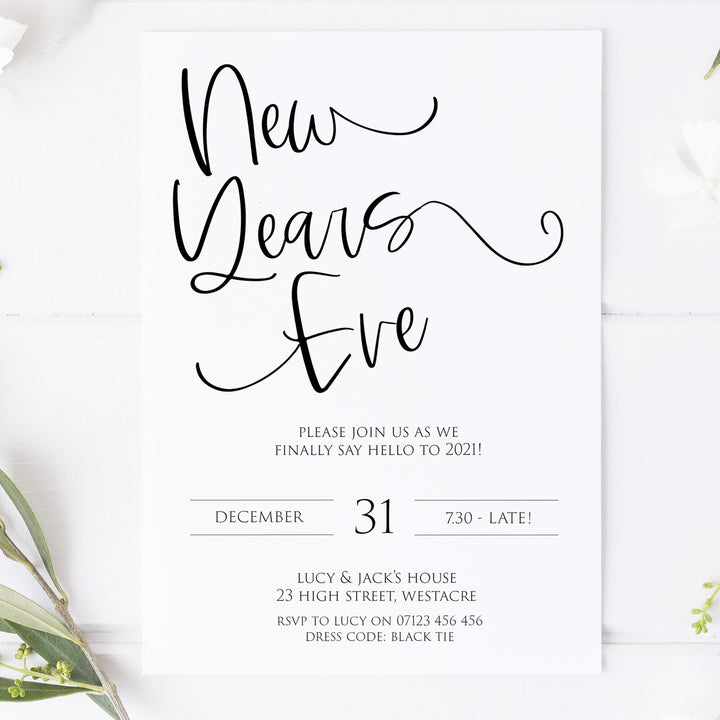 elegant new years eve invitation, new years eve party invitation, new years eve party ideas, party invitations, editable party invitations, gold new years eve invitation