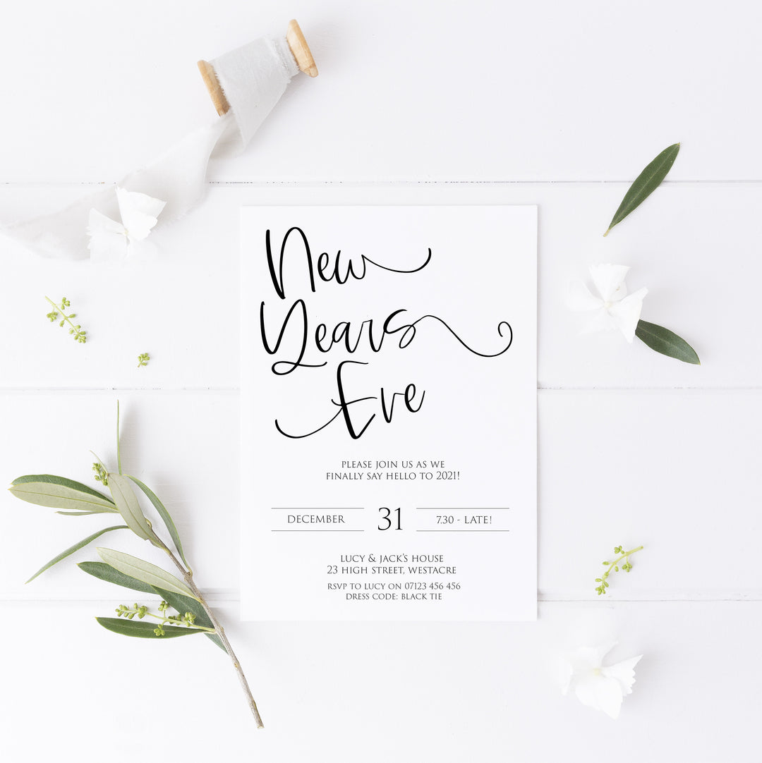 elegant new years eve invitation, new years eve party invitation, new years eve party ideas, party invitations, editable party invitations, gold new years eve invitation
