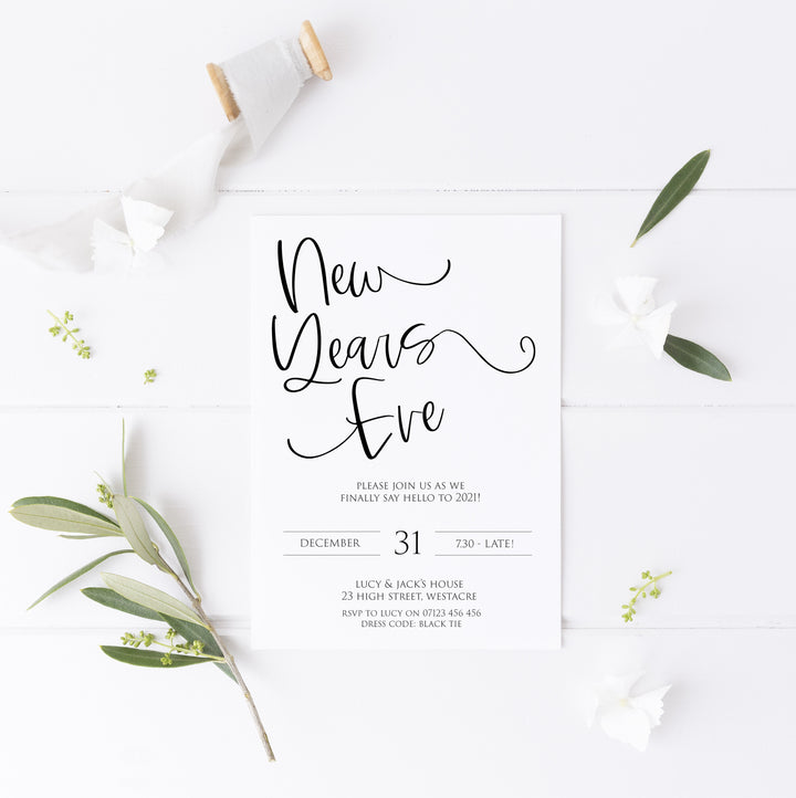 elegant new years eve invitation, new years eve party invitation, new years eve party ideas, party invitations, editable party invitations, gold new years eve invitation