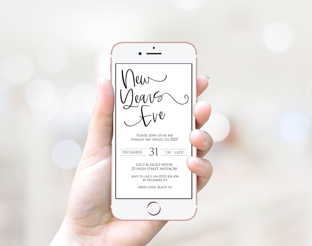 simple new years eve invitation, elegant new years eve invite, new years eve party invitation, new years eve party ideas, party invitations, editable party invitations, gold new years eve invitation