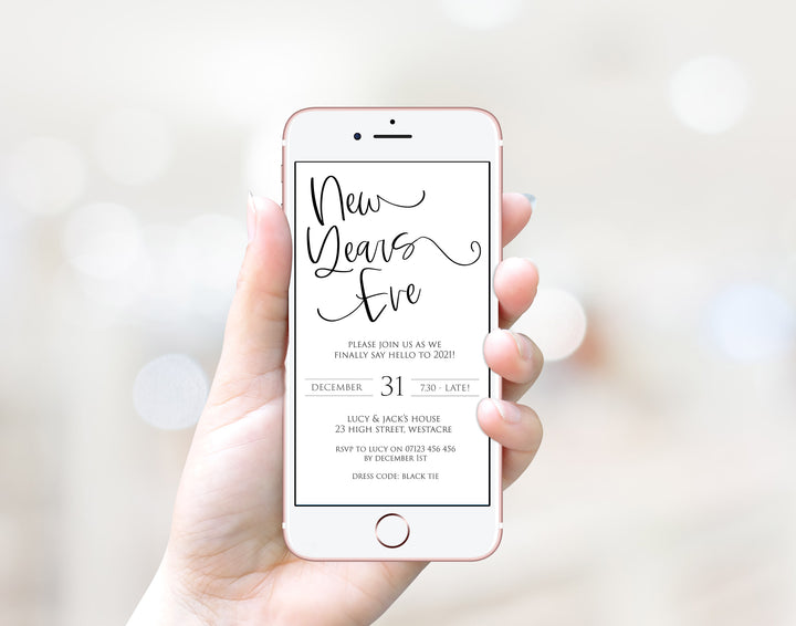 simple new years eve invitation, elegant new years eve invite, new years eve party invitation, new years eve party ideas, party invitations, editable party invitations, gold new years eve invitation