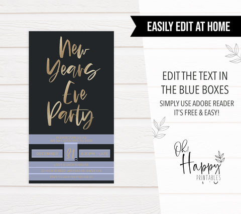 gold new years eve invitation, cell phone invitation,new years eve party invitation, new years eve party ideas, party invitations, editable party invitations, gold new years eve invitation