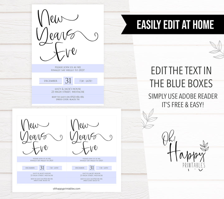 elegant new years eve invitation, new years eve party invitation, new years eve party ideas, party invitations, editable party invitations, gold new years eve invitation