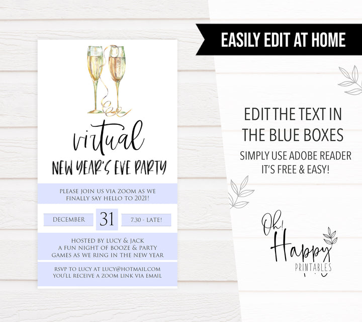 EDITABLE Virtual New Years Eve Phone Invitation - New Years Eve