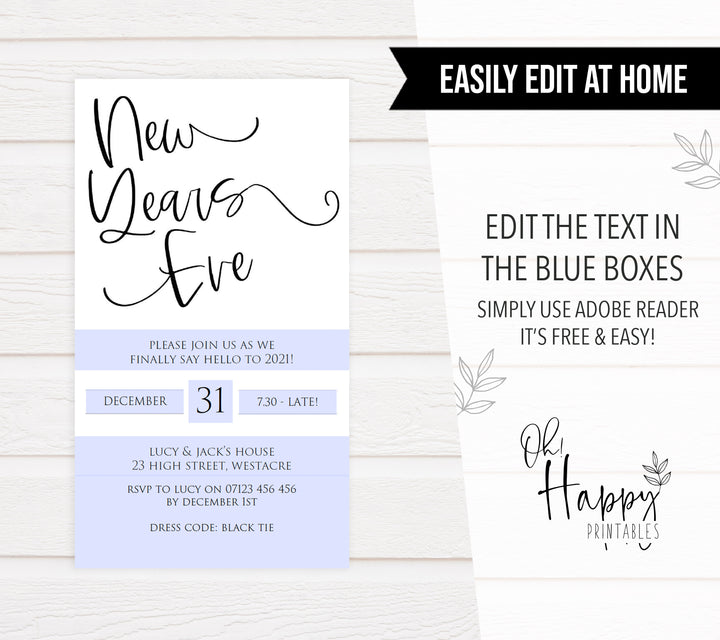 simple new years eve invitation, elegant new years eve invite, new years eve party invitation, new years eve party ideas, party invitations, editable party invitations, gold new years eve invitation