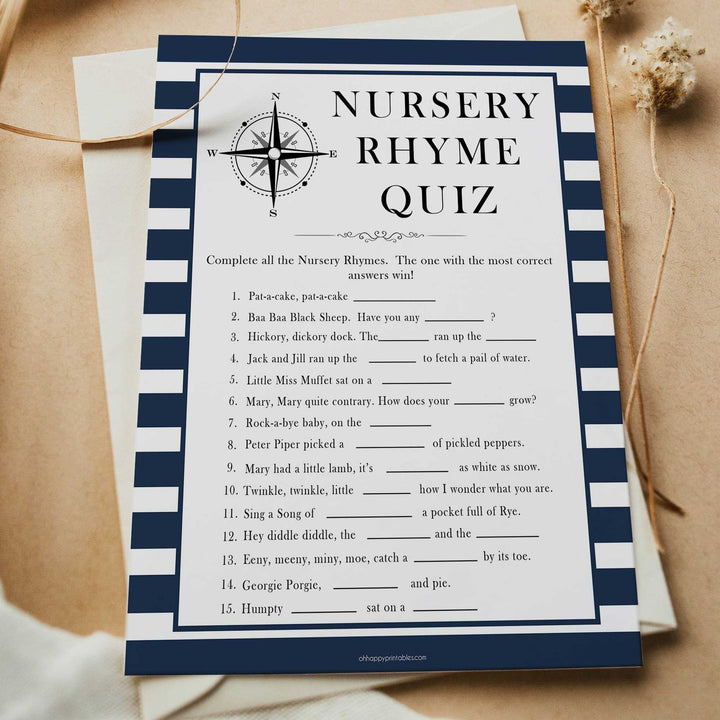 Nautical baby shower games, nursery rhyme quiz baby shower games, printable baby shower games, baby shower games, fun baby games, ahoy its a boy, popular baby shower games, sailor baby games, boat baby games