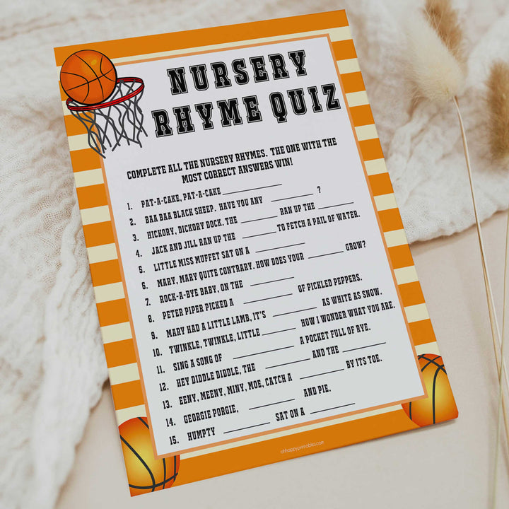Basketball baby shower games, nursery rhyme quiz baby game, printable baby games, basket baby games, baby shower games, basketball baby shower idea, fun baby games, popular baby games