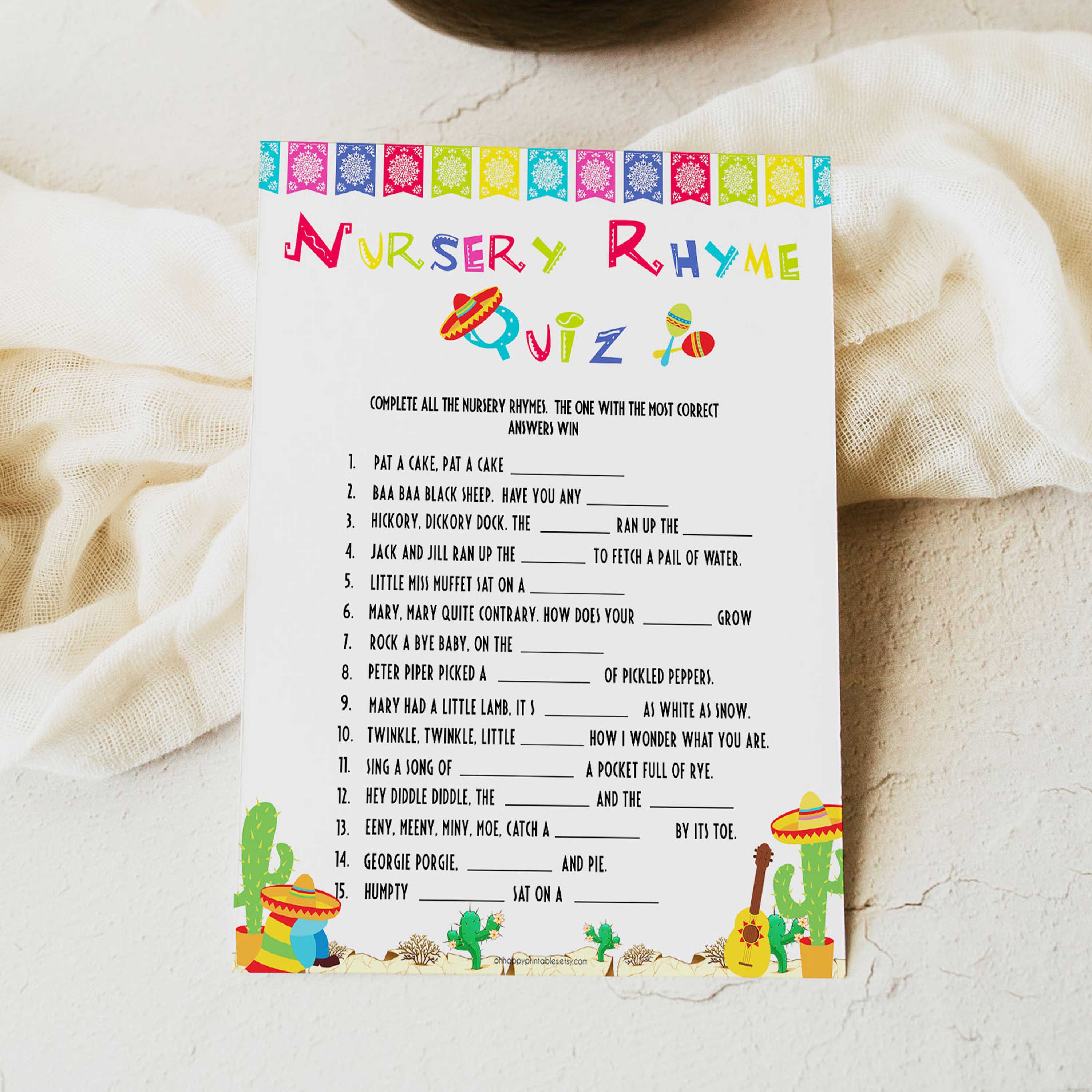 nursery rhyme baby game, Printable baby shower games, Mexican fiesta fun baby games, baby shower games, fun baby shower ideas, top baby shower ideas, fiesta shower baby shower, fiesta baby shower ideas