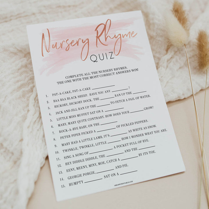Pink Swash Nursery Rhyme Quiz, Baby Shower Games, Guess Nursery Rhyme, Printable Baby Shower Games, Baby Shower Games, Nursery Rhyme, fun baby shower games, printable baby shower games, popular baby shower games