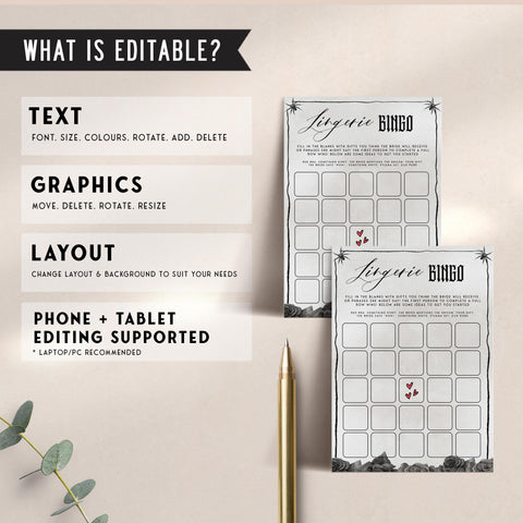 Fully editable and printable bridal shower lingerie bingo game with a gothic design. Perfect for a Bride or Die or Death Us To Party bridal shower themed party