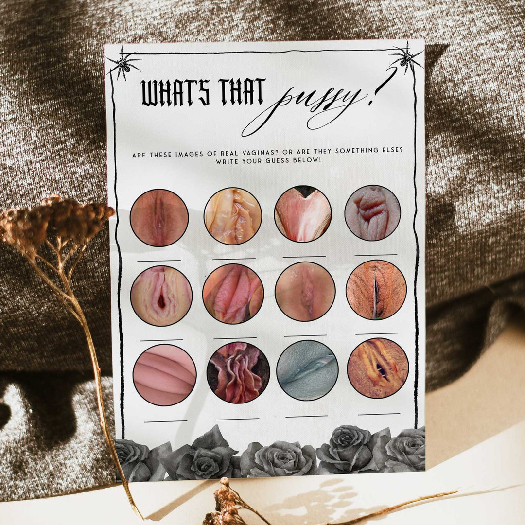 Fully editable and printable bridal shower whats that pussy game with a gothic design. Perfect for a Bride or Die or Death Us To Party bridal shower themed party