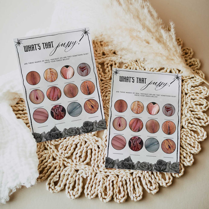 Fully editable and printable bridal shower whats that pussy game with a gothic design. Perfect for a Bride or Die or Death Us To Party bridal shower themed party