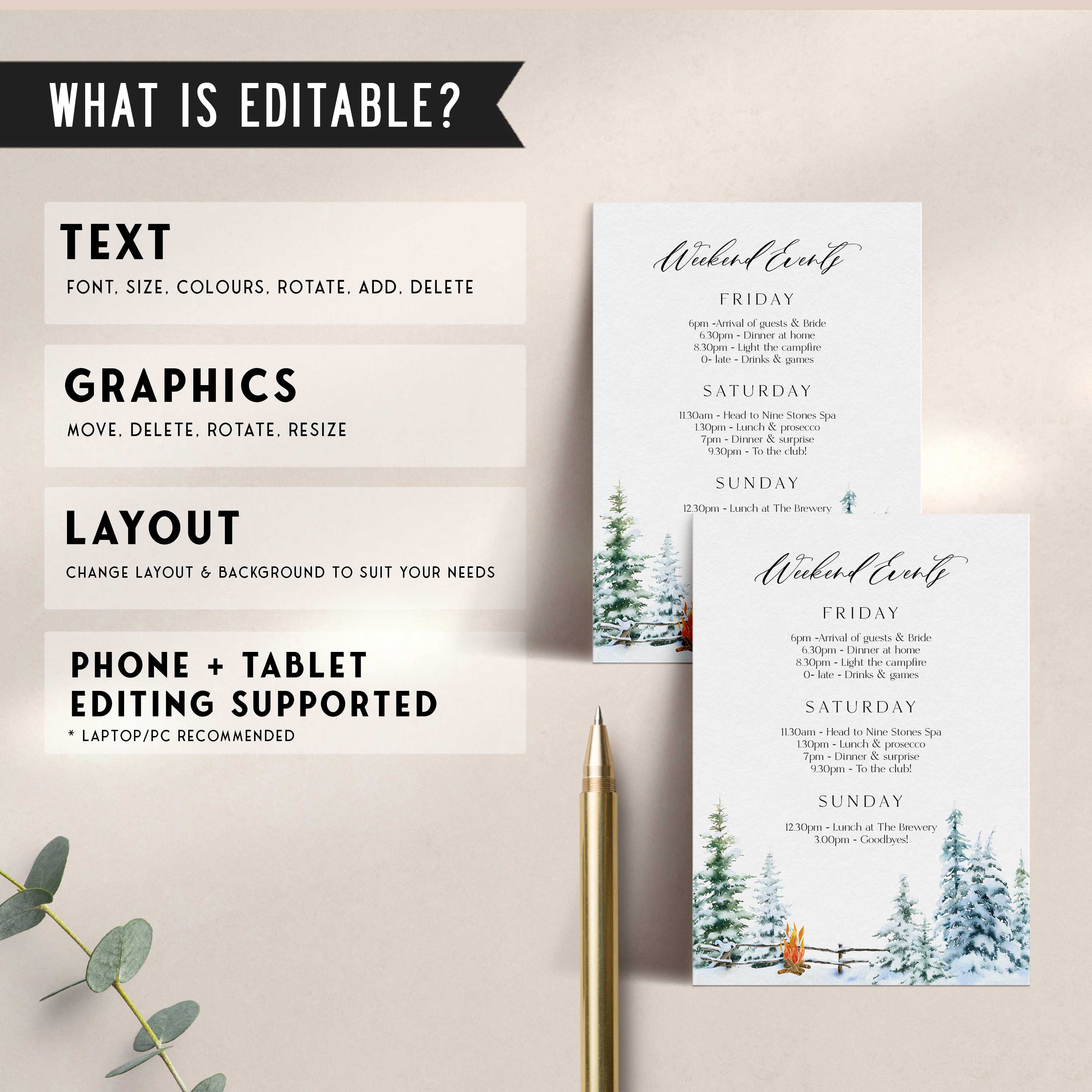Fully editable and printable mountain cabin invitation with a mountain design. Perfect for a snowy cabin mountain bridal shower